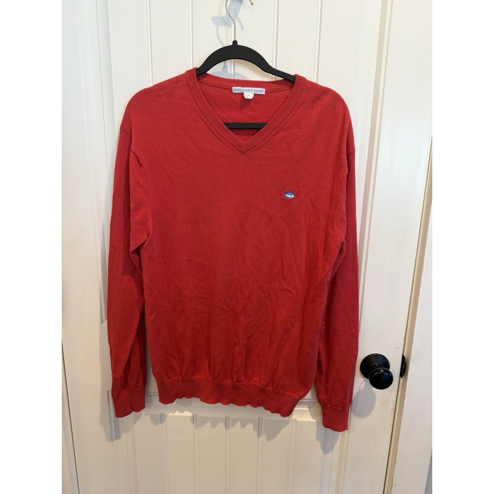 Southern Tide Skipjack Men’s M Red 100% Cotton V-Neck Sweater Pristine